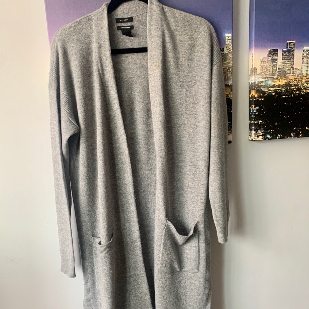 :HALOGEN: Rib Knit Wool & Cashmere Cardigan - Picture 5 of 8